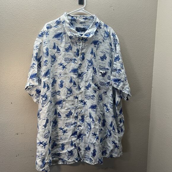 Vineyard Vines Linen Shirt Mens 3XB White Pineapple Nautical Print Button Up - Picture 1 of 6